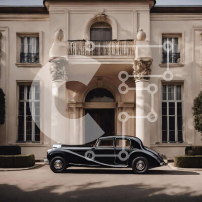 Intra Συλλεκτικό Ξύλινο Παζλ Plywood  4mm - Κομψό μαύρο αυτοκίνητο έξω από το περίτεχνο αρχοντικό Σε Ξύλινο Κουτί - Διαστάσεις Puzzle: 10x10 cm – 25 κομμάτια - Image 1