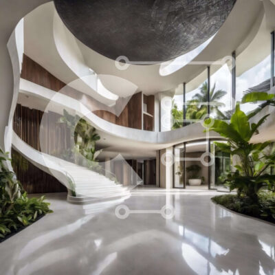 Intra Συλλεκτικό Ξύλινο Παζλ Plywood  4mm - Μοντέρνα κυκλική σκάλα σε εσωτερικό χώρο με φυτά Σε Ξύλινο Κουτί - Διαστάσεις Puzzle: 10x10 cm – 25 κομμάτια - Image 1