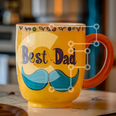 Intra Συλλεκτικό Ξύλινο Παζλ Plywood 4mm - Κίτρινη κούπα καφέ με μουστάκι και «καλύτερος μπαμπάς» Σε Ξύλινο Κουτί - Διαστάσεις Puzzle: 10x10 cm – 25 κομμάτια - Image 1