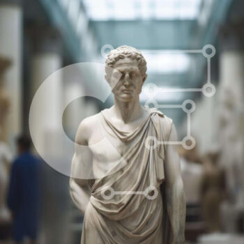 Intra Συλλεκτικό Ξύλινο Παζλ Plywood  4mm - Άγαλμα της αρχαίας ρωμαϊκής προτομής στο μουσείο με τους ανθρώπους Σε Ξύλινο Κουτί - Διαστάσεις Puzzle: 10x10 cm – 25 κομμάτια - Image 1