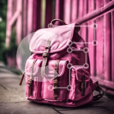 Intra Συλλεκτικό Ξύλινο Παζλ Plywood  4mm - Ροζ σακίδιο πλάτης δίπλα σε πορτοκαλί τοίχο Σε Ξύλινο Κουτί - Διαστάσεις: 10x10 cm – 25 κομμάτια - Image 1