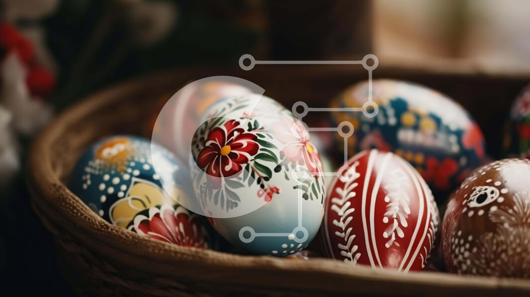 Intra Συλλεκτικό Ξύλινο Παζλ Plywood  4mm - Πολύχρωμα Πασχαλινά αυγά στο διακοσμητικό καλάθι Σε Ξύλινο Κουτί - Διαστάσεις: 10x10 cm – 25 κομμάτια