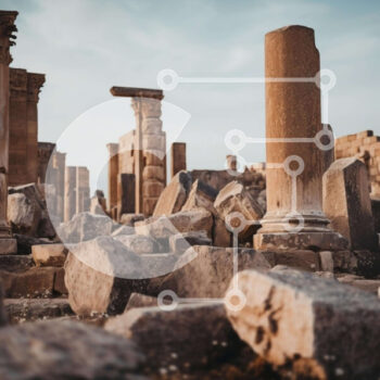 Intra Συλλεκτικό Ξύλινο Παζλ Plywood  4mm - Αρχαία πόλη με στύλους και πέτρες Σε Ξύλινο Κουτί - Διαστάσεις Puzzle: 10x10 cm – 25 κομμάτια - Image 1