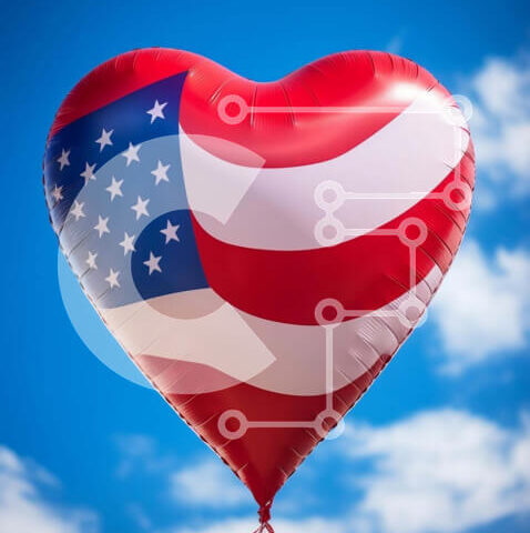 Intra Συλλεκτικό Ξύλινο Παζλ Plywood 4mm - Πατριωτικό μπαλόνι σε σχήμα καρδιάς με σχέδιο αμερικανικής σημαίας Σε Ξύλινο Κουτί - Διαστάσεις: 10x10 cm – 25 κομμάτια - Image 1