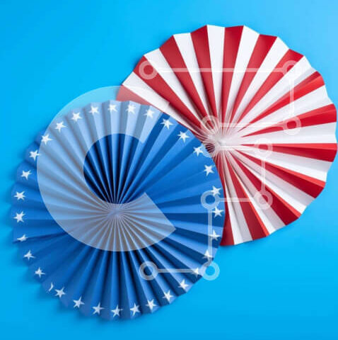 Intra Συλλεκτικό Ξύλινο Παζλ Plywood 4mm - Paper Fans: American Flag Design Σε Ξύλινο Κουτί - Διαστάσεις Puzzle: 10x10 cm – 25 κομμάτια - Image 1