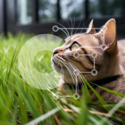 Intra Συλλεκτικό Ξύλινο Παζλ Plywood  4mm - Γάτα που κάθεται στο γρασίδι και κοιτάζει ψηλά στον ουρανό Σε Ξύλινο Κουτί - Διαστάσεις: 10x10 cm – 25 κομμάτια - Image 1