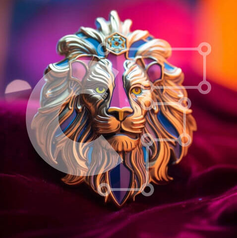 Intra Συλλεκτικό Ξύλινο Παζλ Plywood 4mm - Πολύχρωμη καρφίτσα με κεφαλή λιονταριού σε κόκκινο βελούδινο ύφασμα Σε Ξύλινο Κουτί - Διαστάσεις: 10x10 cm – 25 κομμάτια - Image 1