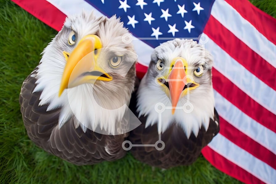 Intra Συλλεκτικό Ξύλινο Παζλ Plywood  4mm - Φαλακροί αετοί με αμερικανική σημαία Σε Ξύλινο Κουτί - Διαστάσεις: 10x10 cm – 25 κομμάτια