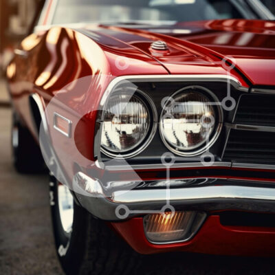 Intra Συλλεκτικό Ξύλινο Παζλ Plywood  4mm - Κλασικό κόκκινο αυτοκίνητο με αναμμένους προβολείς στο δρόμο Σε Ξύλινο Κουτί - Διαστάσεις Puzzle: 10x10 cm – 25 κομμάτια - Image 1