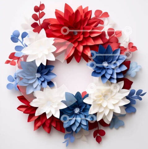 Intra Συλλεκτικό Ξύλινο Παζλ Plywood  4mm - Στεφάνι λουλουδιών από κόκκινο, λευκό και μπλε χαρτί Σε Ξύλινο Κουτί - Διαστάσεις Puzzle: 10x10 cm – 25 κομμάτια - Image 1