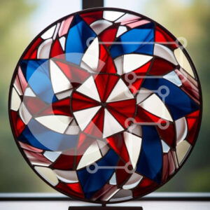 Intra Συλλεκτικό Ξύλινο Παζλ Plywood  4mm - Κυκλικό κομμάτι τέχνης από βιτρό με κόκκινο, λευκό και μπλε χρώματα Σε Ξύλινο Κουτί - Διαστάσεις Puzzle: 10x10 cm – 25 κομμάτια