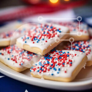 Intra Συλλεκτικό Ξύλινο Παζλ Plywood  4mm - Πατριωτικά μπισκότα σε φόντο αμερικανικής σημαίας Σε Ξύλινο Κουτί - Διαστάσεις: 10x10 cm – 25 κομμάτια