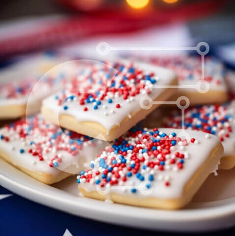 Intra Συλλεκτικό Ξύλινο Παζλ Plywood  4mm - Πατριωτικά μπισκότα σε φόντο αμερικανικής σημαίας Σε Ξύλινο Κουτί - Διαστάσεις: 10x10 cm – 25 κομμάτια - Image 1