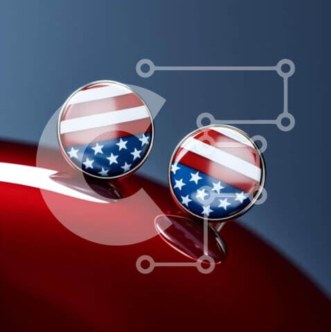 Intra Συλλεκτικό Ξύλινο Παζλ Plywood  4mm - Μανικετόκουμπα αμερικανικής σημαίας σε κόκκινη επιφάνεια Σε Ξύλινο Κουτί - Διαστάσεις: 10x10 cm – 25 κομμάτια - Image 1