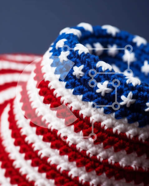 Intra Συλλεκτικό Ξύλινο Παζλ Plywood  4mm - Κόκκινο, λευκό και μπλε καπέλο με κροσέ με σχέδιο αμερικανικής σημαίας Σε Ξύλινο Κουτί - Διαστάσεις: 10x10 cm – 25 κομμάτια