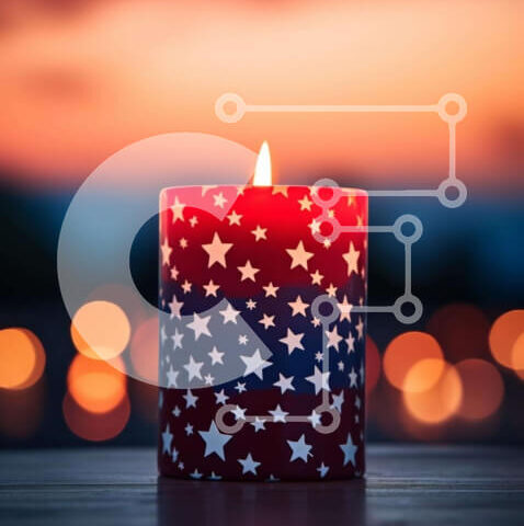 Intra Συλλεκτικό Ξύλινο Παζλ Plywood 4mm - Πατριωτικό κερί με αστέρια στο ηλιοβασίλεμα Σε Ξύλινο Κουτί - Διαστάσεις Puzzle: 10x10 cm – 25 κομμάτια - Image 1