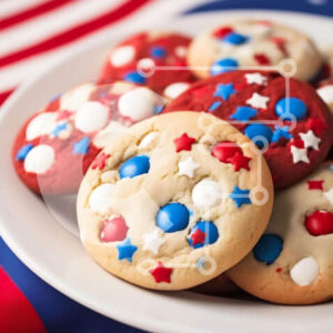 Intra Συλλεκτικό Ξύλινο Παζλ Plywood  4mm - Πατριωτικά μπισκότα σε φόντο αμερικανικής σημαίας Σε Ξύλινο Κουτί - Διαστάσεις: 10x10 cm – 25 κομμάτια