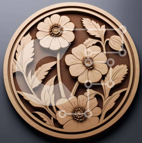 Intra Συλλεκτικό Ξύλινο Παζλ Plywood 4mm - Κυκλική ξύλινη πλάκα με λουλούδια και φύλλα Σε Ξύλινο Κουτί - Διαστάσεις: 10x10 cm – 25 κομμάτια - Image 1