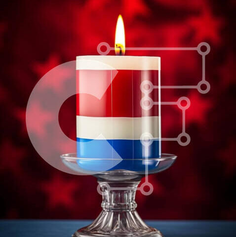 Intra Συλλεκτικό Ξύλινο Παζλ Plywood  4mm - Κόκκινο, λευκό και μπλε κερί με φόντο αμερικανικής σημαίας Σε Ξύλινο Κουτί - Διαστάσεις Puzzle: 10x10 cm – 25 κομμάτια - Image 1