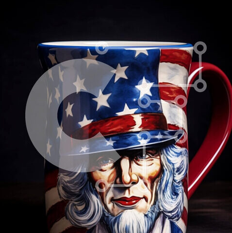 Intra Συλλεκτικό Ξύλινο Παζλ Plywood 4mm - Κούπα καφέ Patriotic Uncle Sam Σε Ξύλινο Κουτί - Διαστάσεις: 10x10 cm – 25 κομμάτια - Image 1