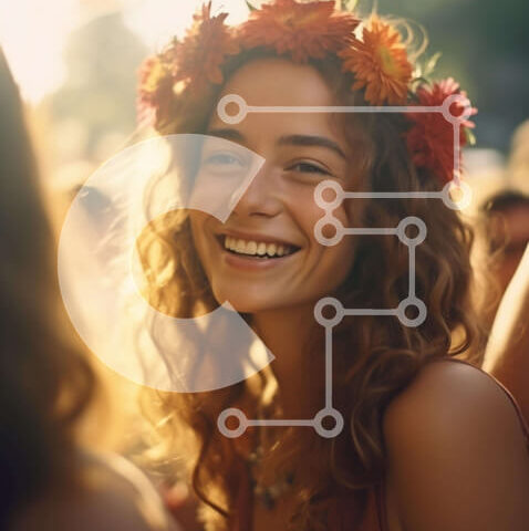 Intra Συλλεκτικό Ξύλινο Παζλ Plywood  4mm - Νεαρή γυναίκα με λουλούδια σε υπαίθρια εκδήλωση Σε Ξύλινο Κουτί - Διαστάσεις Puzzle: 10x10 cm – 25 κομμάτια - Image 1