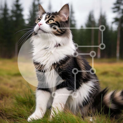 Intra Συλλεκτικό Ξύλινο Παζλ Plywood  4mm - Ασπρόμαυρη γάτα που κάθεται στο γρασίδι Σε Ξύλινο Κουτί - Διαστάσεις: 10x10 cm – 25 κομμάτια - Image 1