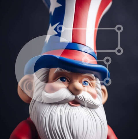 Intra Συλλεκτικό Ξύλινο Παζλ Plywood  4mm - Αμερικανικό Άγαλμα Gnome με πατριωτική ενδυμασία Σε Ξύλινο Κουτί - Διαστάσεις Puzzle: 10x10 cm – 25 κομμάτια - Image 1