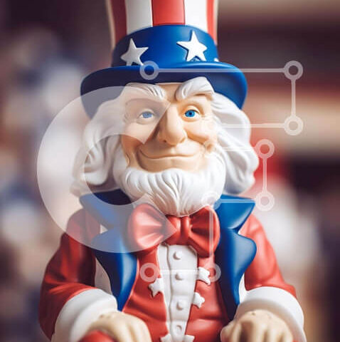 Intra Συλλεκτικό Ξύλινο Παζλ Plywood  4mm - Άγαλμα θείου Σαμ με πουκάμισο με αμερικανική σημαία και πατριωτικές διακοσμήσεις Σε Ξύλινο Κουτί - Διαστάσεις: 10x10 cm – 25 κομμάτια - Image 1