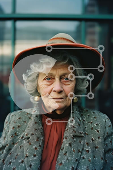 Intra Συλλεκτικό Ξύλινο Παζλ Plywood  4mm - Ηλικιωμένη γυναίκα με καπέλο και σακάκι Σε Ξύλινο Κουτί - Διαστάσεις Puzzle: 10x10 cm – 25 κομμάτια