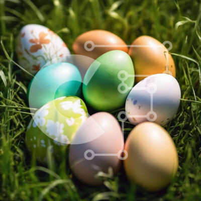 Intra Συλλεκτικό Ξύλινο Παζλ Plywood  4mm - Πολύχρωμα Πασχαλινά αυγά στο γρασίδι Σε Ξύλινο Κουτί - Διαστάσεις: 10x10 cm – 25 κομμάτια - Image 1