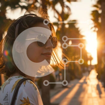 Intra Συλλεκτικό Ξύλινο Παζλ Plywood  4mm - Γυναίκα που περπατά στο ηλιοβασίλεμα με τους φοίνικες Σε Ξύλινο Κουτί - Διαστάσεις Puzzle: 10x10 cm – 25 κομμάτια - Image 1