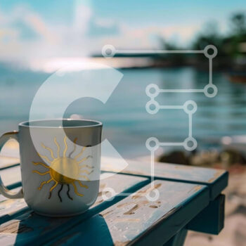 Intra Συλλεκτικό Ξύλινο Παζλ Plywood  4mm - Λευκή κούπα καφέ σε εξωτερικό τραπέζι δίπλα στο νερό Σε Ξύλινο Κουτί - Διαστάσεις Puzzle: 10x10 cm – 25 κομμάτια - Image 1