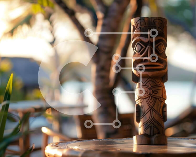 Intra Συλλεκτικό Ξύλινο Παζλ Plywood  4mm - Ξύλινο Tiki Totem σε τροπικό σκηνικό Σε Ξύλινο Κουτί - Διαστάσεις: 10x10 cm – 25 κομμάτια