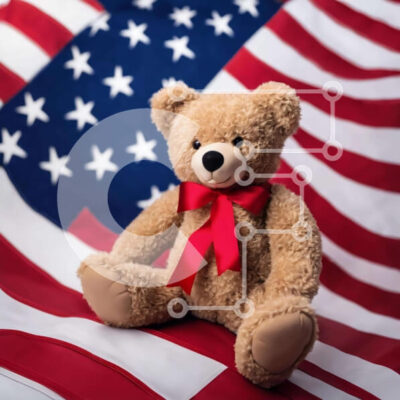 Intra Συλλεκτικό Ξύλινο Παζλ Plywood 4mm - Πατριωτικό αρκουδάκι με αμερικανική σημαία Σε Ξύλινο Κουτί - Διαστάσεις: 10x10 cm – 25 κομμάτια - Image 1