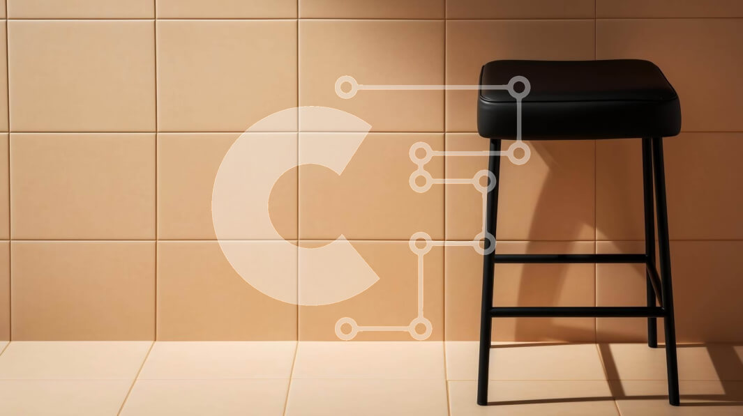 Intra Συλλεκτικό Ξύλινο Παζλ Plywood  4mm - Μαύρο σκαμπό μπαρ μπροστά από πορτοκαλί τοίχο με πλακάκια Σε Ξύλινο Κουτί - Διαστάσεις Puzzle: 10x10 cm – 25 κομμάτια