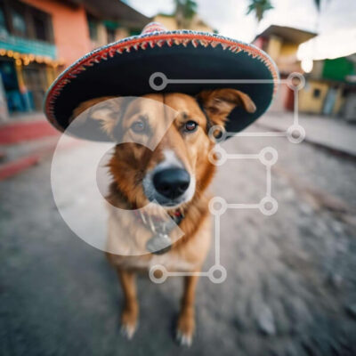 Intra Συλλεκτικό Ξύλινο Παζλ Plywood  4mm - Καφέ σκυλί με καπέλο σομπρέρο στη μεξικανική οδό Σε Ξύλινο Κουτί - Διαστάσεις: 10x10 cm – 25 κομμάτια - Image 1