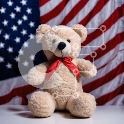 Intra Συλλεκτικό Ξύλινο Παζλ Plywood  4mm - Αρκουδάκι με αμερικανική σημαία και εορταστικές διακοσμήσεις Σε Ξύλινο Κουτί - Διαστάσεις: 10x10 cm – 25 κομμάτια - Image 1