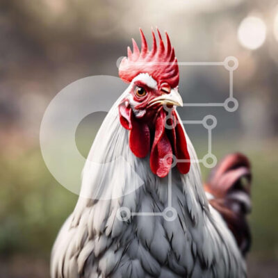 Intra Συλλεκτικό Ξύλινο Παζλ Plywood  4mm - Λευκός και κόκκινος κόκορας στο γρασίδι Σε Ξύλινο Κουτί - Διαστάσεις: 10x10 cm – 25 κομμάτια - Image 1