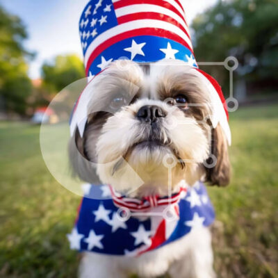 Intra Συλλεκτικό Ξύλινο Παζλ Plywood  4mm - Μικρό σκυλί με καπέλο αμερικανικής σημαίας στο γρασίδι Σε Ξύλινο Κουτί - Διαστάσεις: 10x10 cm – 25 κομμάτια - Image 1