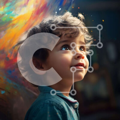 Intra Συλλεκτικό Ξύλινο Παζλ Plywood  4mm - Νεαρό αγόρι μπροστά από την αφηρημένη ζωγραφική Σε Ξύλινο Κουτί - Διαστάσεις Puzzle: 10x10 cm – 25 κομμάτια - Image 1