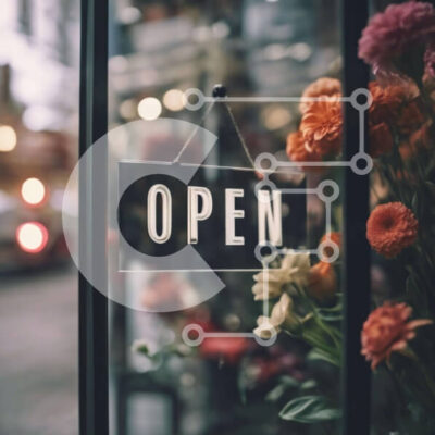 Intra Συλλεκτικό Ξύλινο Παζλ Plywood  4mm - Βιτρίνα με λουλούδια και ανοιχτή πινακίδα Σε Ξύλινο Κουτί - Διαστάσεις Puzzle: 10x10 cm – 25 κομμάτια - Image 1