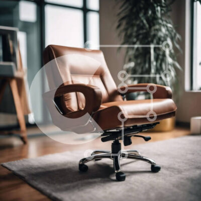 Intra Συλλεκτικό Ξύλινο Παζλ Plywood 4mm - Καφέ δερμάτινη καρέκλα γραφείου σε ένα άδειο δωμάτιο Σε Ξύλινο Κουτί - Διαστάσεις Puzzle: 10x10 cm – 25 κομμάτια - Image 1