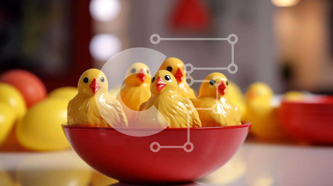 Intra Συλλεκτικό Ξύλινο Παζλ Plywood  4mm - Κόκκινο μπολ με κίτρινα πασχαλινά κοτόπουλα και αυγά Σε Ξύλινο Κουτί - Διαστάσεις Puzzle: 10x10 cm – 25 κομμάτια