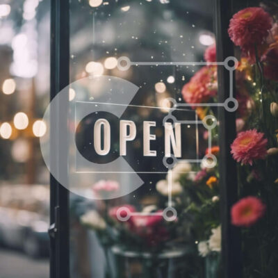 Intra Συλλεκτικό Ξύλινο Παζλ Plywood  4mm - Βιτρίνα με λουλούδια και ανοιχτή πινακίδα Σε Ξύλινο Κουτί - Διαστάσεις Puzzle: 10x10 cm – 25 κομμάτια - Image 1