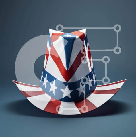 Intra Συλλεκτικό Ξύλινο Παζλ Plywood 4mm - Πατριωτικό καουμπόικο καπέλο με σχέδιο αμερικανικής σημαίας Σε Ξύλινο Κουτί - Διαστάσεις Puzzle: 10x10 cm – 25 κομμάτια - Image 1