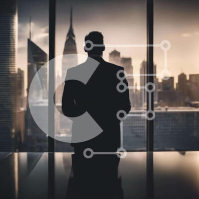 Intra Συλλεκτικό Ξύλινο Παζλ Plywood  4mm - Επιχειρηματίας σιλουέτα που στοχάζεται στον ορίζοντα της πόλης Σε Ξύλινο Κουτί - Διαστάσεις Puzzle: 10x10 cm – 25 κομμάτια - Image 1