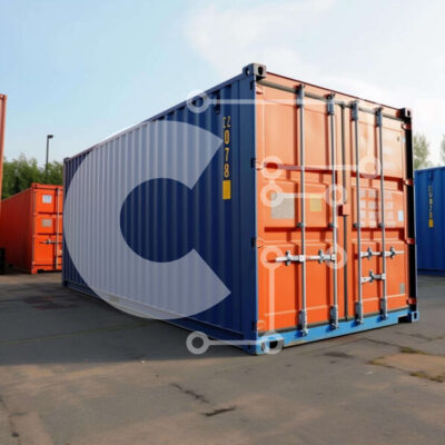 Intra Συλλεκτικό Ξύλινο Παζλ Plywood  4mm - Πορτοκαλί και μπλε εμπορευματοκιβώτια αποστολής σε χώρο στάθμευσης Σε Ξύλινο Κουτί - Διαστάσεις Puzzle: 10x10 cm – 25 κομμάτια - Image 1