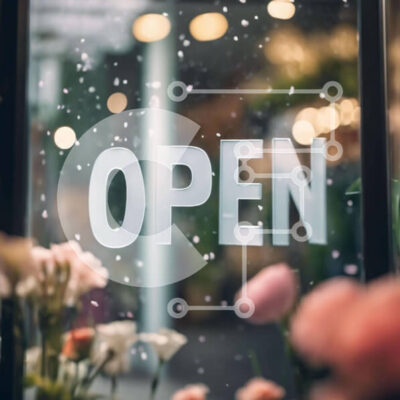 Intra Συλλεκτικό Ξύλινο Παζλ Plywood  4mm - Επαγγελματικό παράθυρο προβολής με λουλούδια και ανοιχτή πινακίδα Σε Ξύλινο Κουτί - Διαστάσεις Puzzle: 10x10 cm – 25 κομμάτια - Image 1