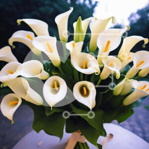 Intra Συλλεκτικό Ξύλινο Παζλ Plywood  4mm - Μπουκέτο White Calla Lilies σε τραπέζι εξωτερικού χώρου Σε Ξύλινο Κουτί - Διαστάσεις: 10x10 cm – 25 κομμάτια
