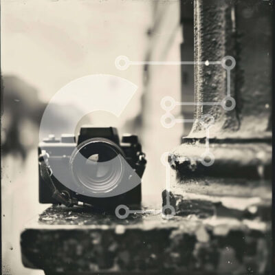 Intra Συλλεκτικό Ξύλινο Παζλ Plywood  4mm - Vintage ασπρόμαυρη φωτογραφία μιας παλιάς κάμερας Σε Ξύλινο Κουτί - Διαστάσεις: 10x10 cm – 25 κομμάτια - Image 1